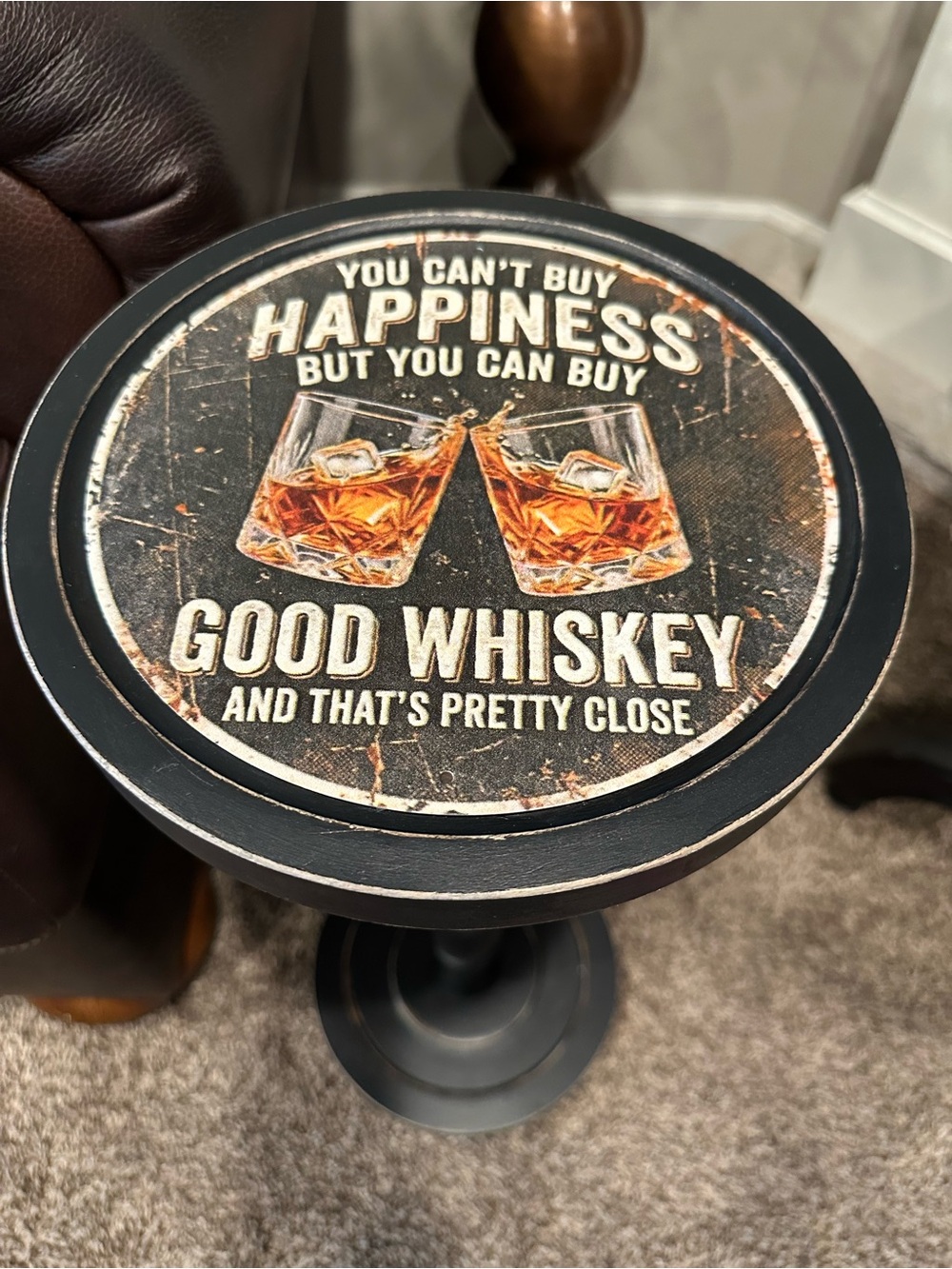 Small Round Drink Table, Whiskey Theme, Modern Martini Table, Small End Table